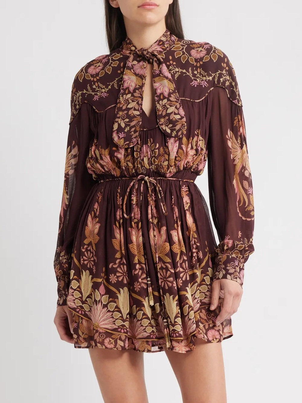 Farm Rio Burgundy Bella Knotted Neckline Mini Dress M